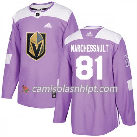 Camisola Vegas Golden Knights Jonathan Marchessault 81 Adidas 2017-2018 Roxo Fights Cancer Practice Authentic - Homem